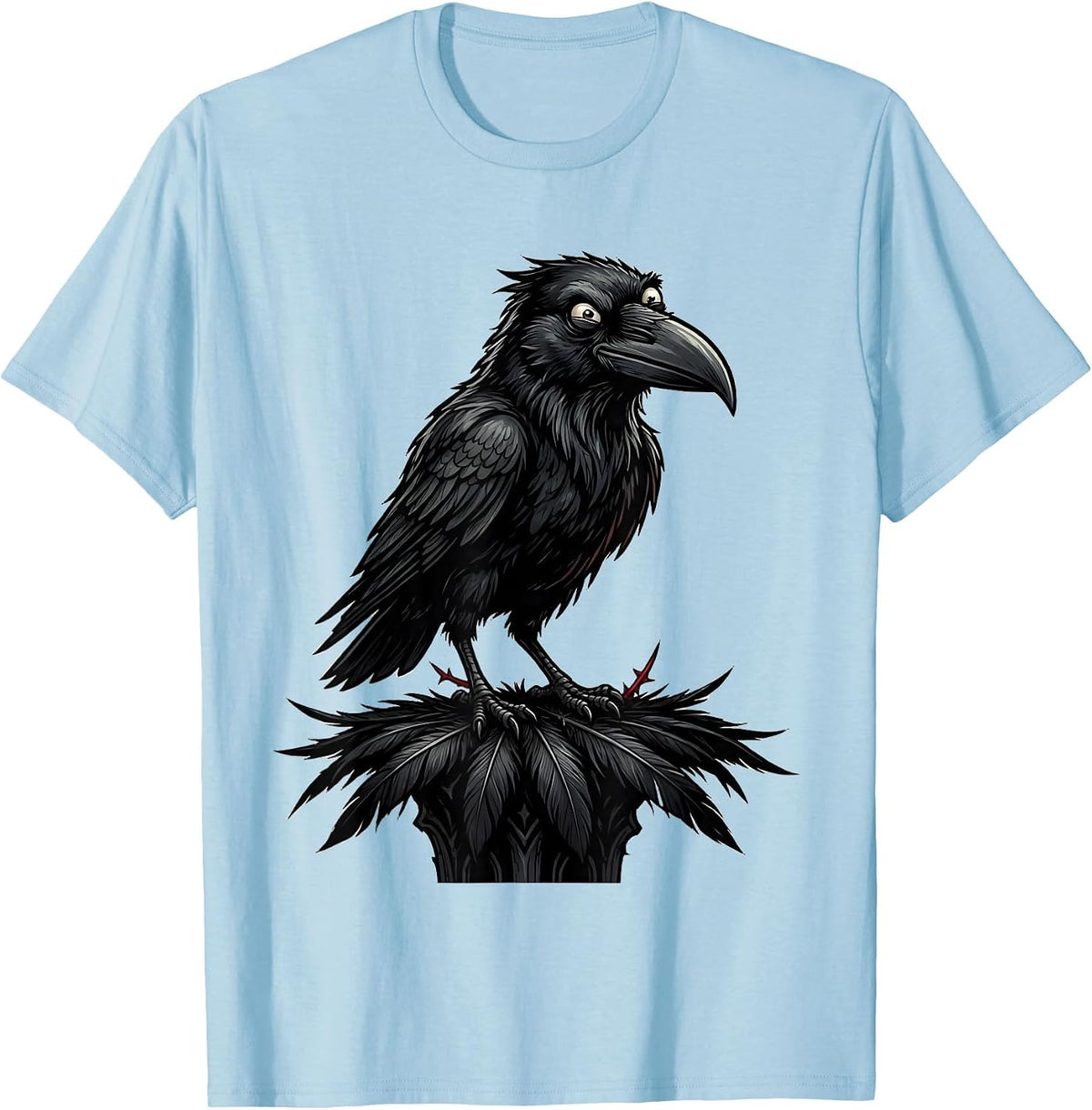 Men's Black Crow Raven Gothic Cartoon Nature Lover T-Shirt - Baby Blue