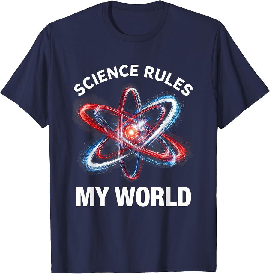 Science Rules My World Science Teacher Design T-Shirt - Navy Blue