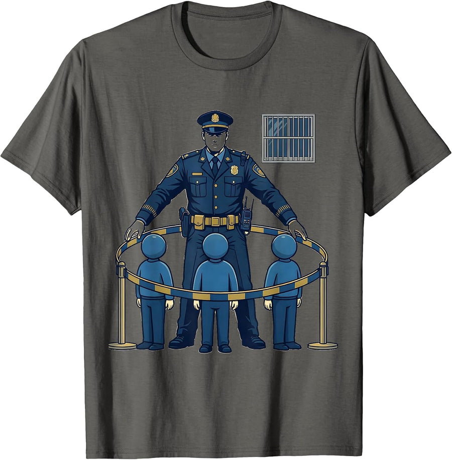 Police Officer Folding Queue Barrier Humor Law Enforcement T-Shirt - Asphalt Grey