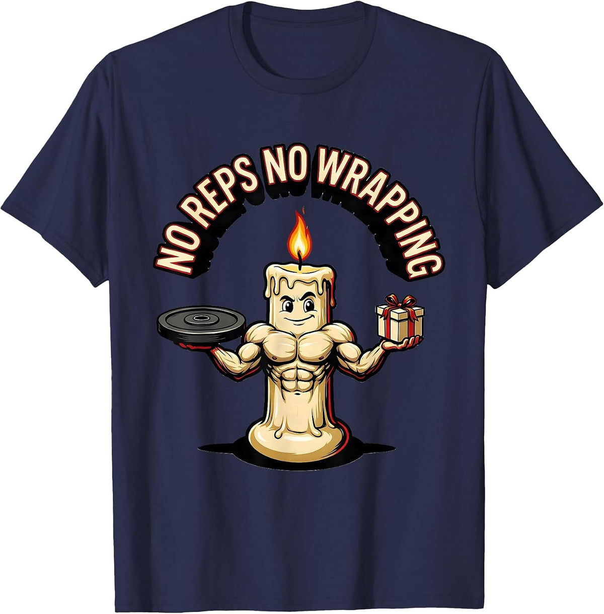 No Reps No Wrapping Funny Christmas Gym Weightlifting T-Shirt - Navy Blue