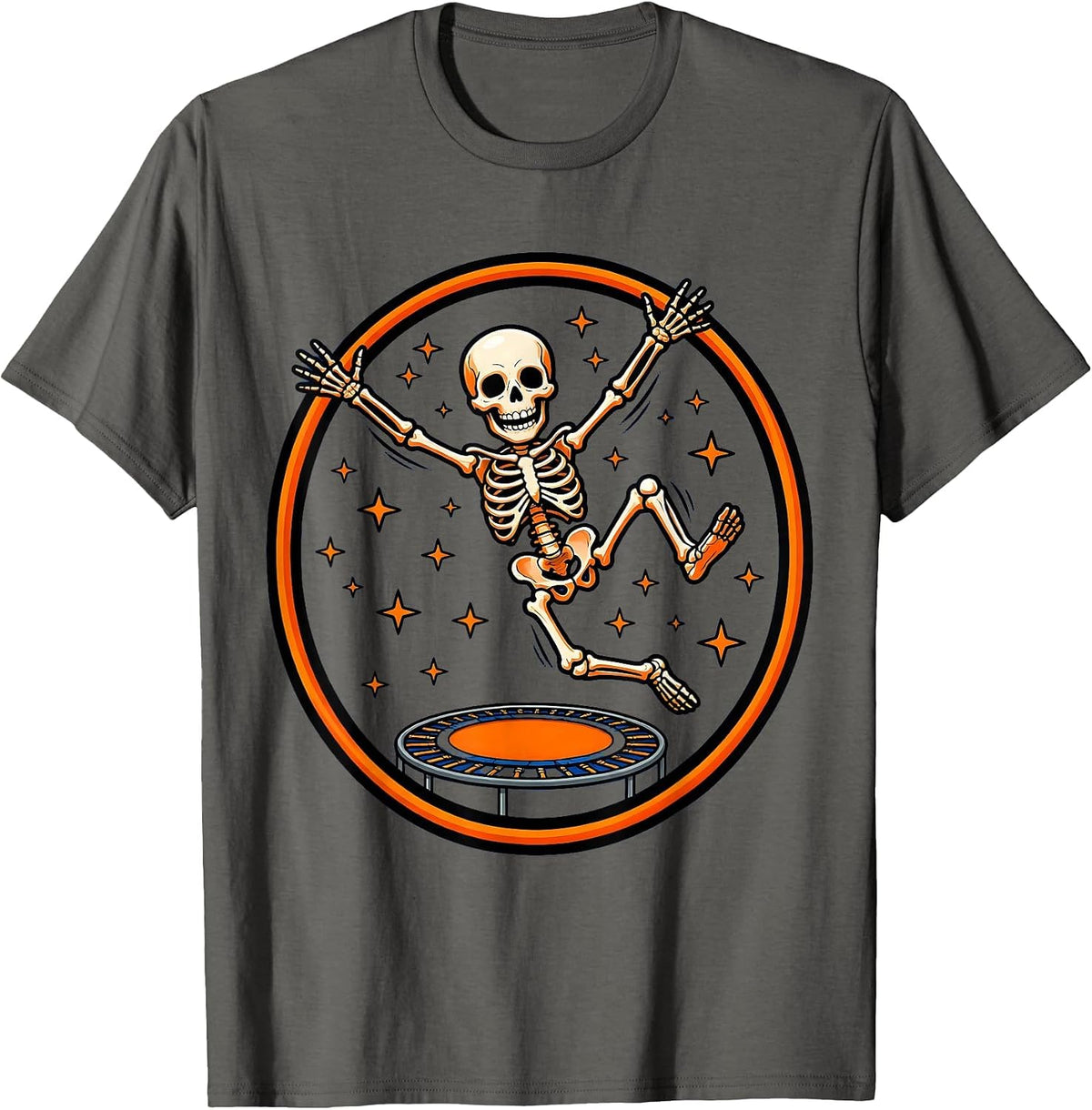 Skeleton Kid Trampoline Jump Graphic T-Shirt - Asphalt Grey