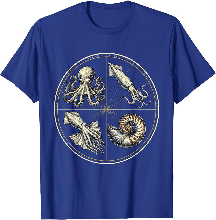 Cephalopod Emblem Octopus Squid Cuttlefish Nautilus T-Shirt - Royal Blue