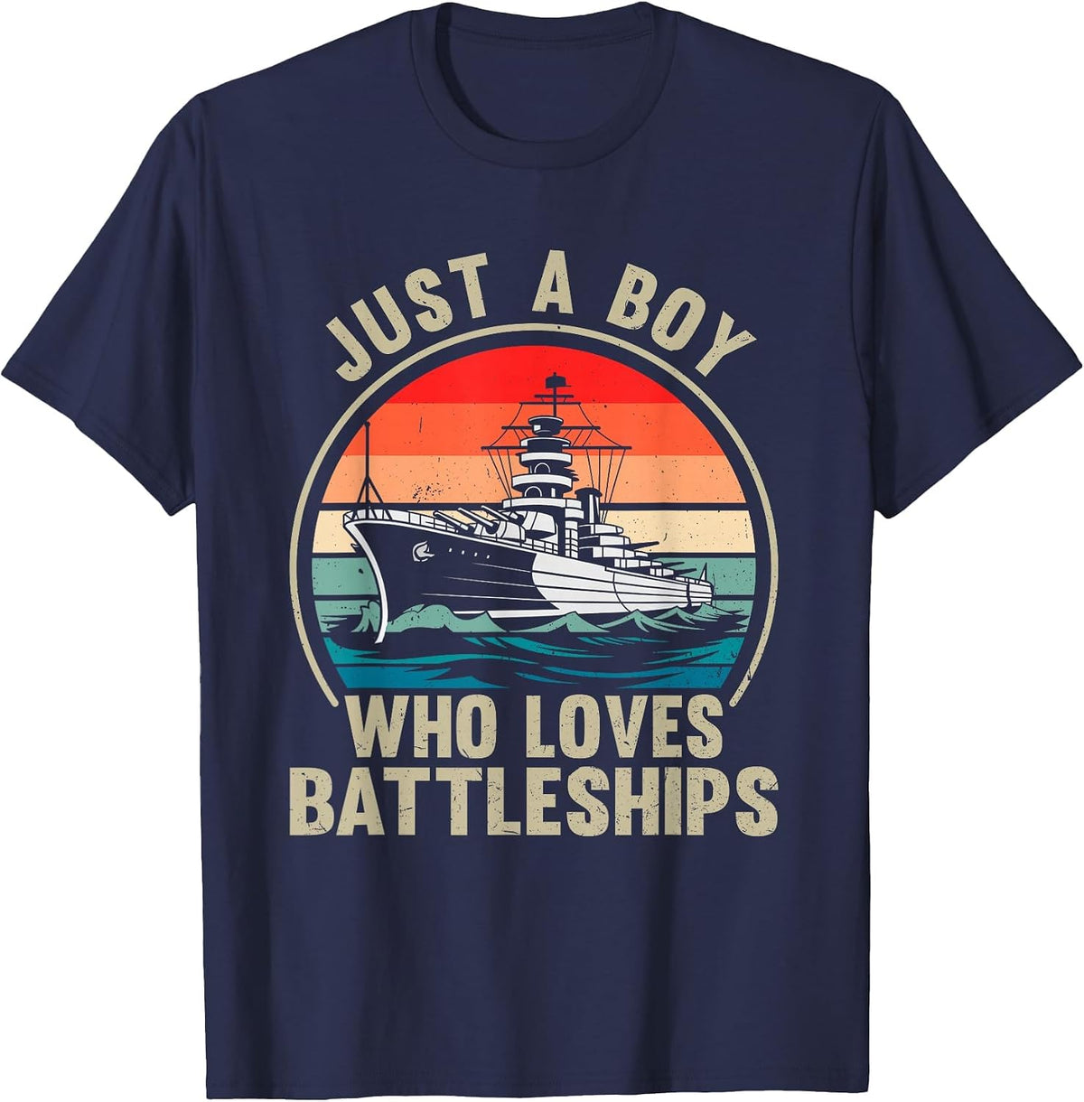 Just A Boy Who Loves Battleships Vintage Patriotic Military T-Shirt - Navy Blue
