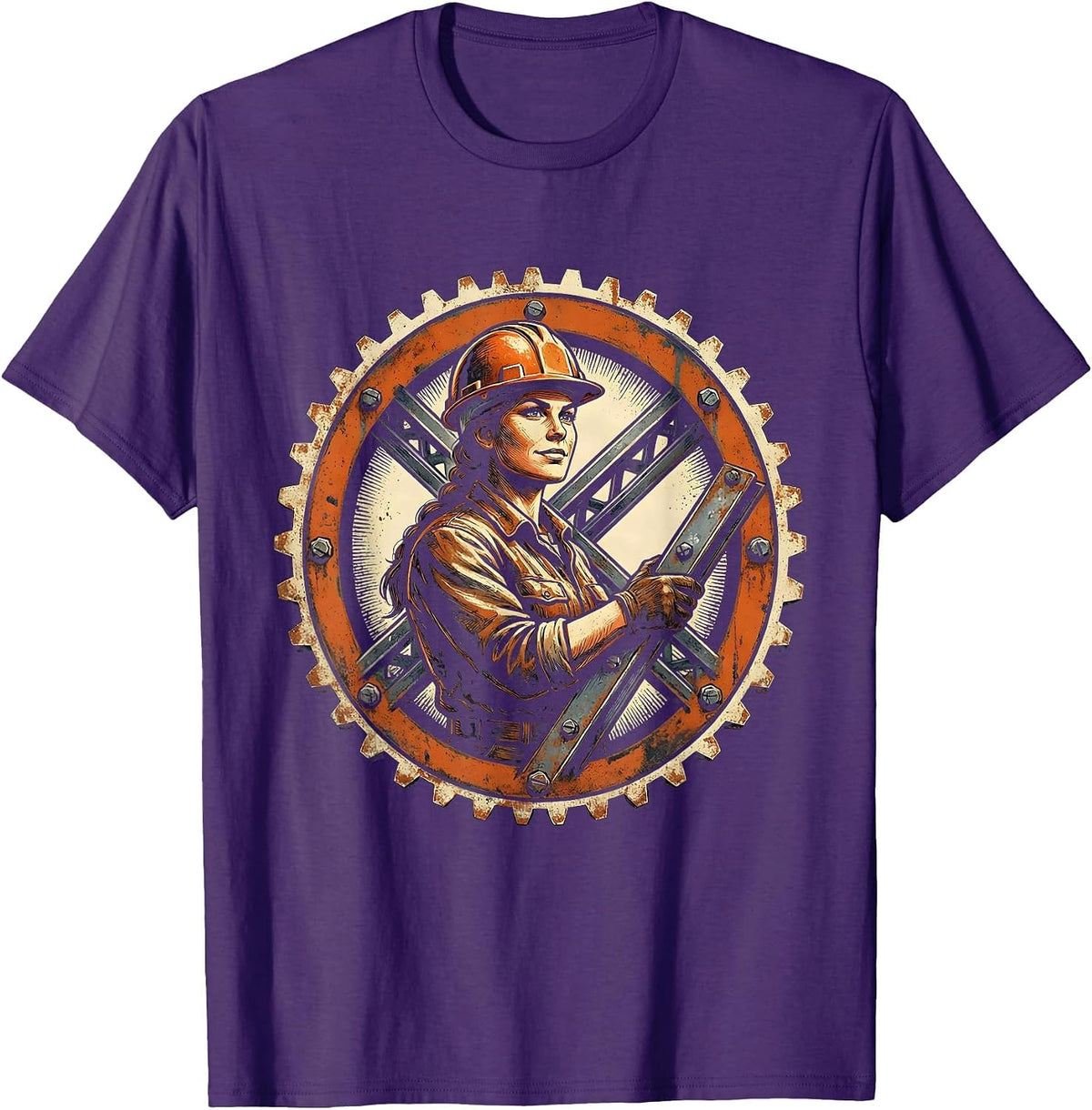 Do It Lady Iron Worker Hard Hat Builder Tee T-Shirt - Purple