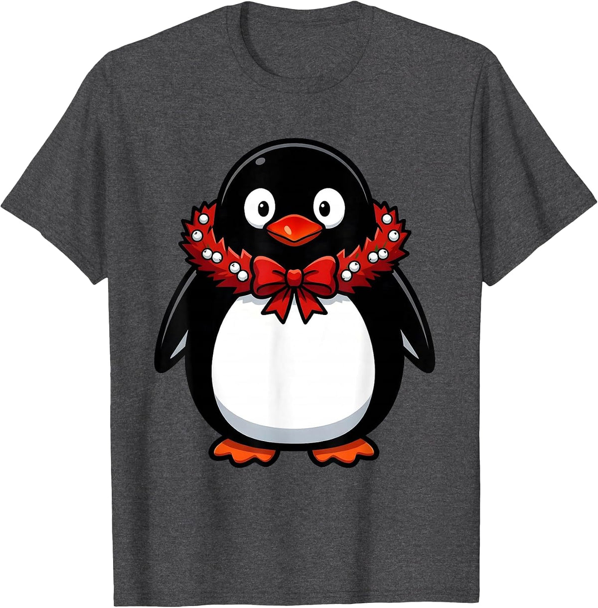 Rounded Penguin Cartoon Funny Christmas Animal Lover T-Shirt - Dark Heather Grey
