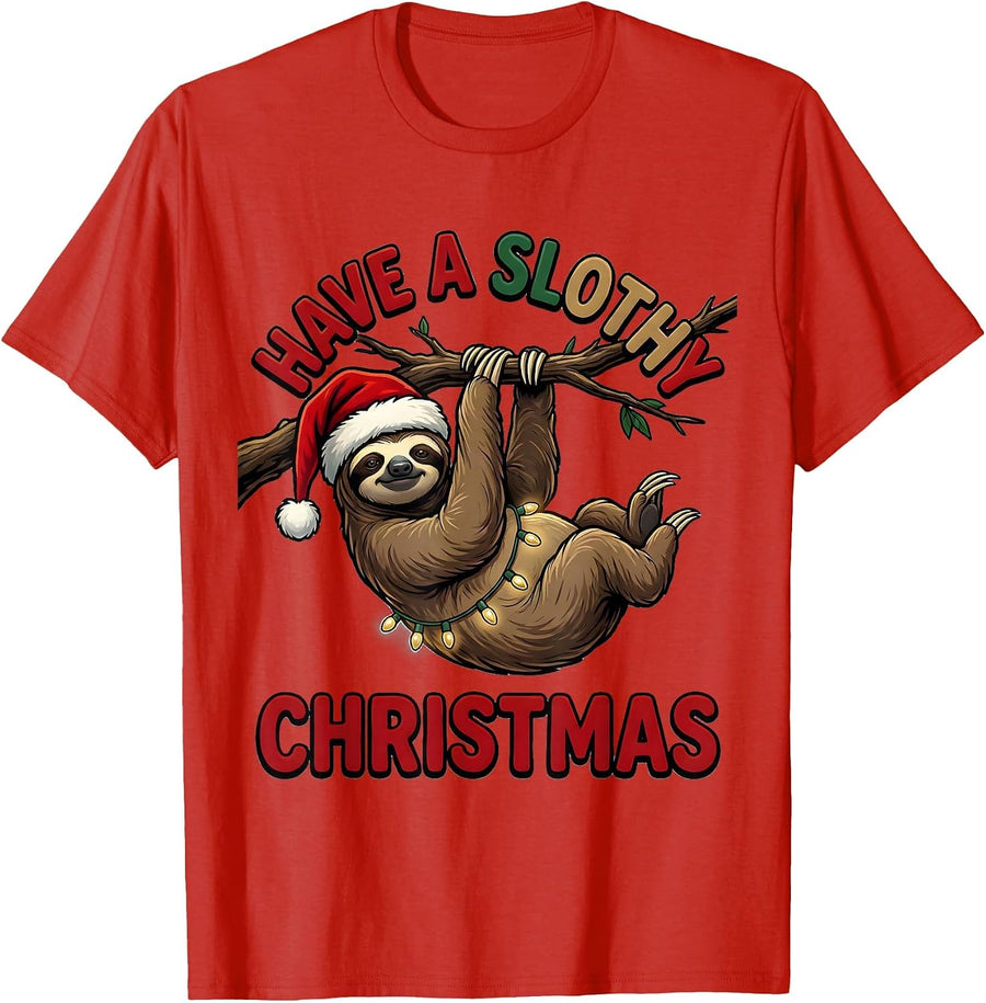 Men's Have a Slothy Christmas Funny Sloth Lover Holiday Pajama T-Shirt - Red