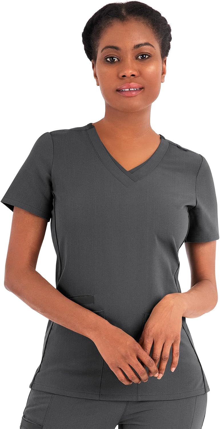 Maevn Matrix Pro Scrubs for Women Layered V-Neck Medical Scrub Top - Heather Grey
