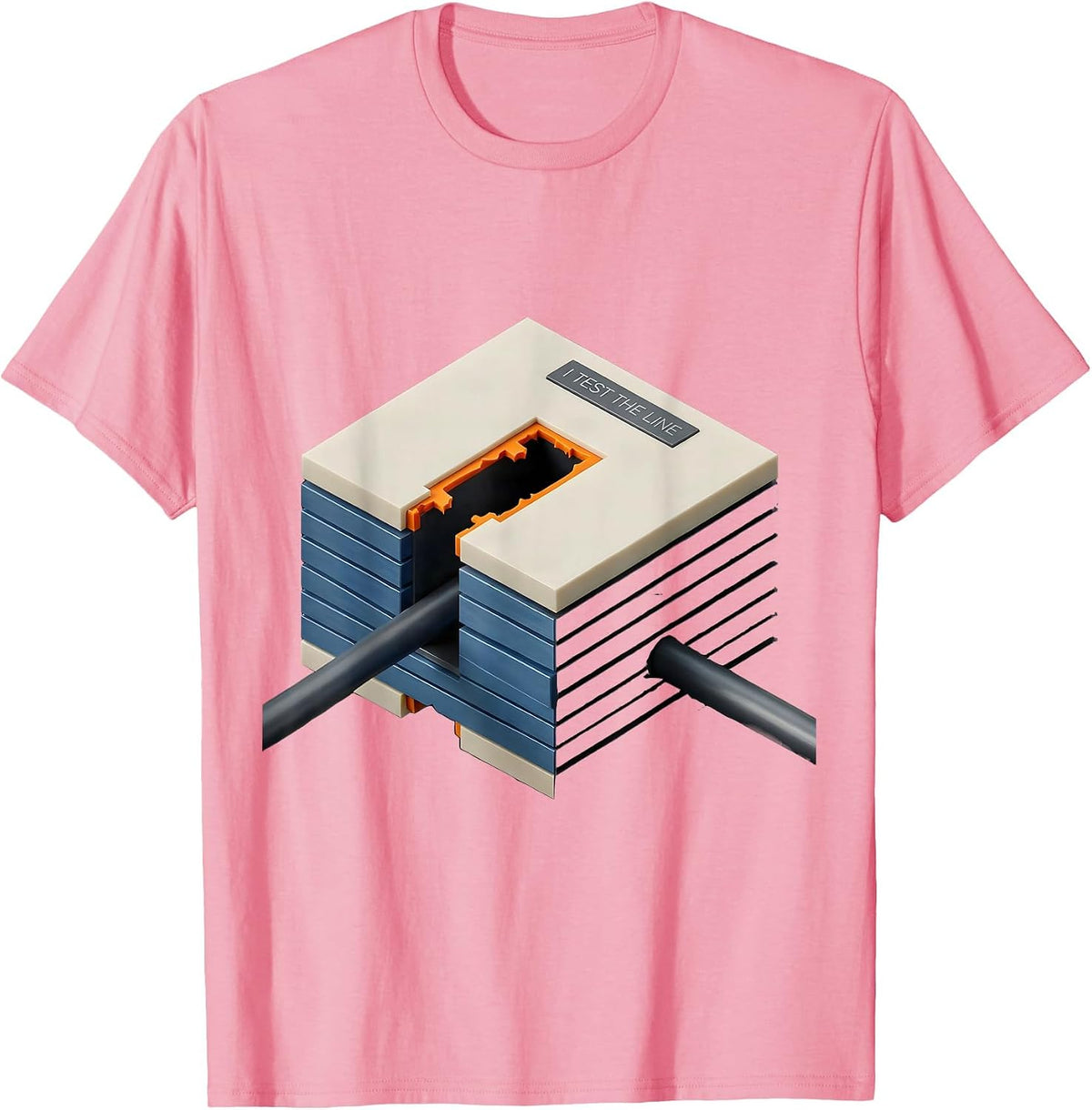 Men's I Test The Line Funny Electrician Skeleton Sarcastic Humor T-Shirt - Pink