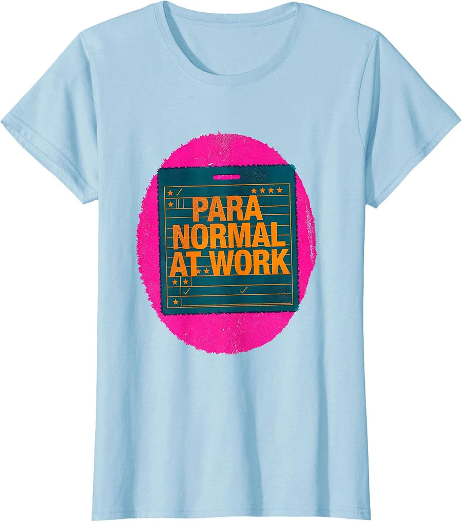 Women's Para Normal At Work Risograph Halloween Teacher Humor T-Shirt - Baby Blue