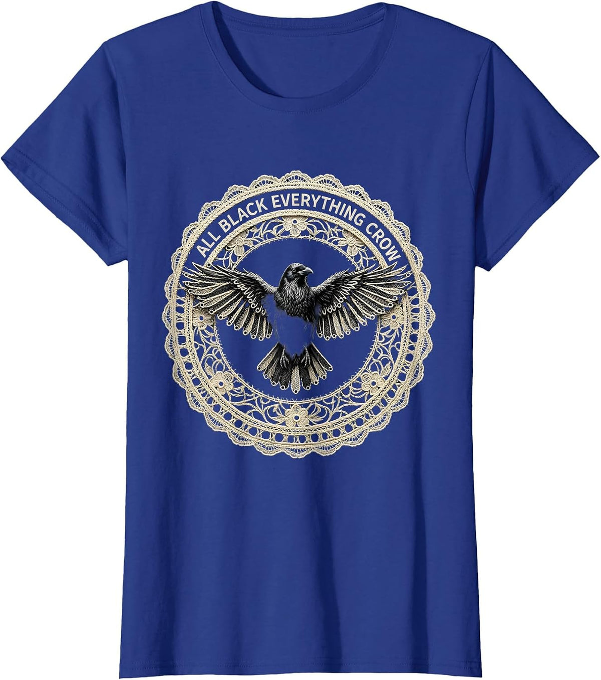 Women's All Black Everything Crow Graphic Design T-Shirt - Royal Blue