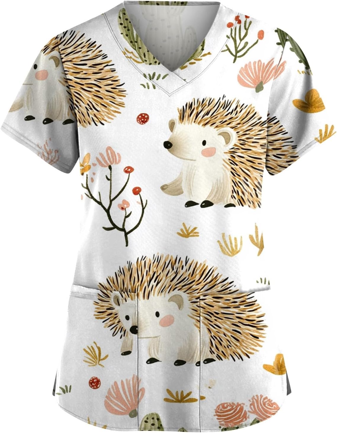 Scrub Tops Women Short Sleeve V Neck Womens Scrubs with Pocket - 03-khaki
