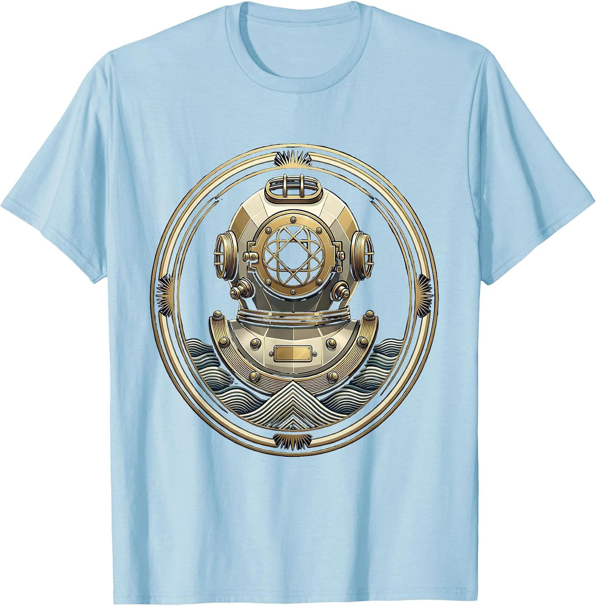 Men's Vintage Diving Helmet Seafloor Cruise Design T-Shirt - Baby Blue
