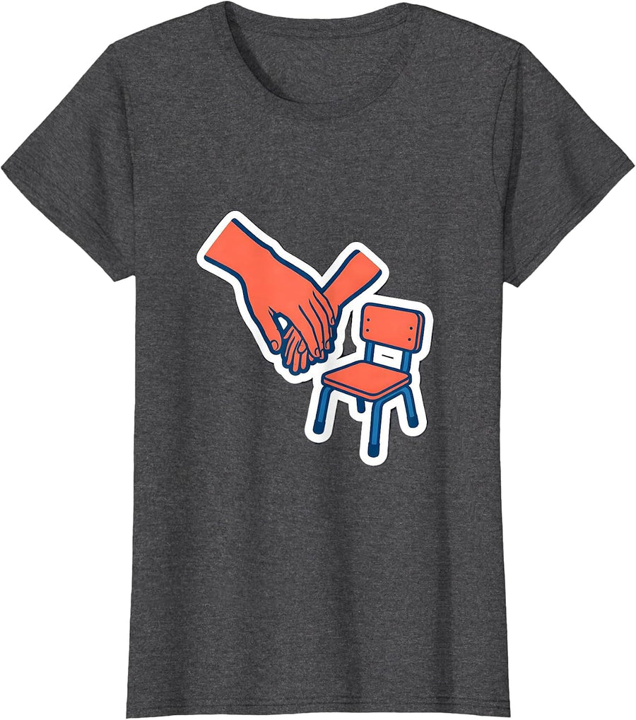 Women's Hand in Hand Paraprofessional Teacher Appreciation Sticker T-Shirt - Dark Heather Grey