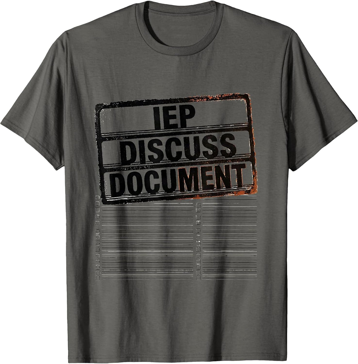 Men's IEP Discuss Document Rubber Stamp Special Education Teacher T-Shirt - Asphalt Grey