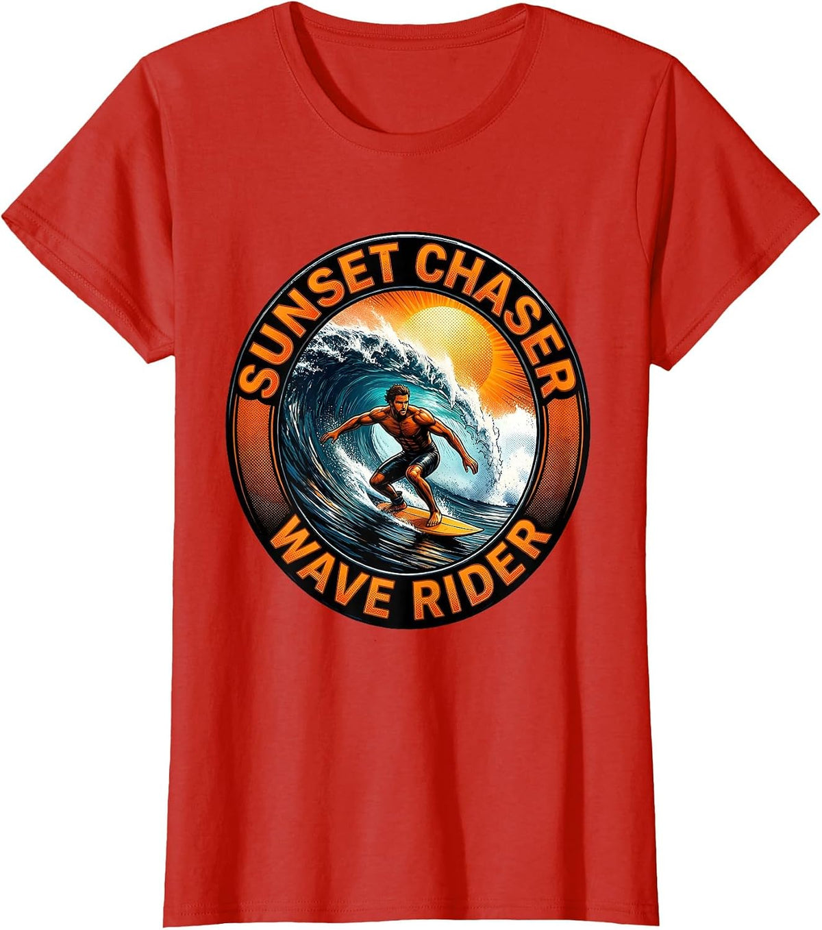 Sunset Chaser Wave Rider Hawaiian Men's Design T-Shirt - Red