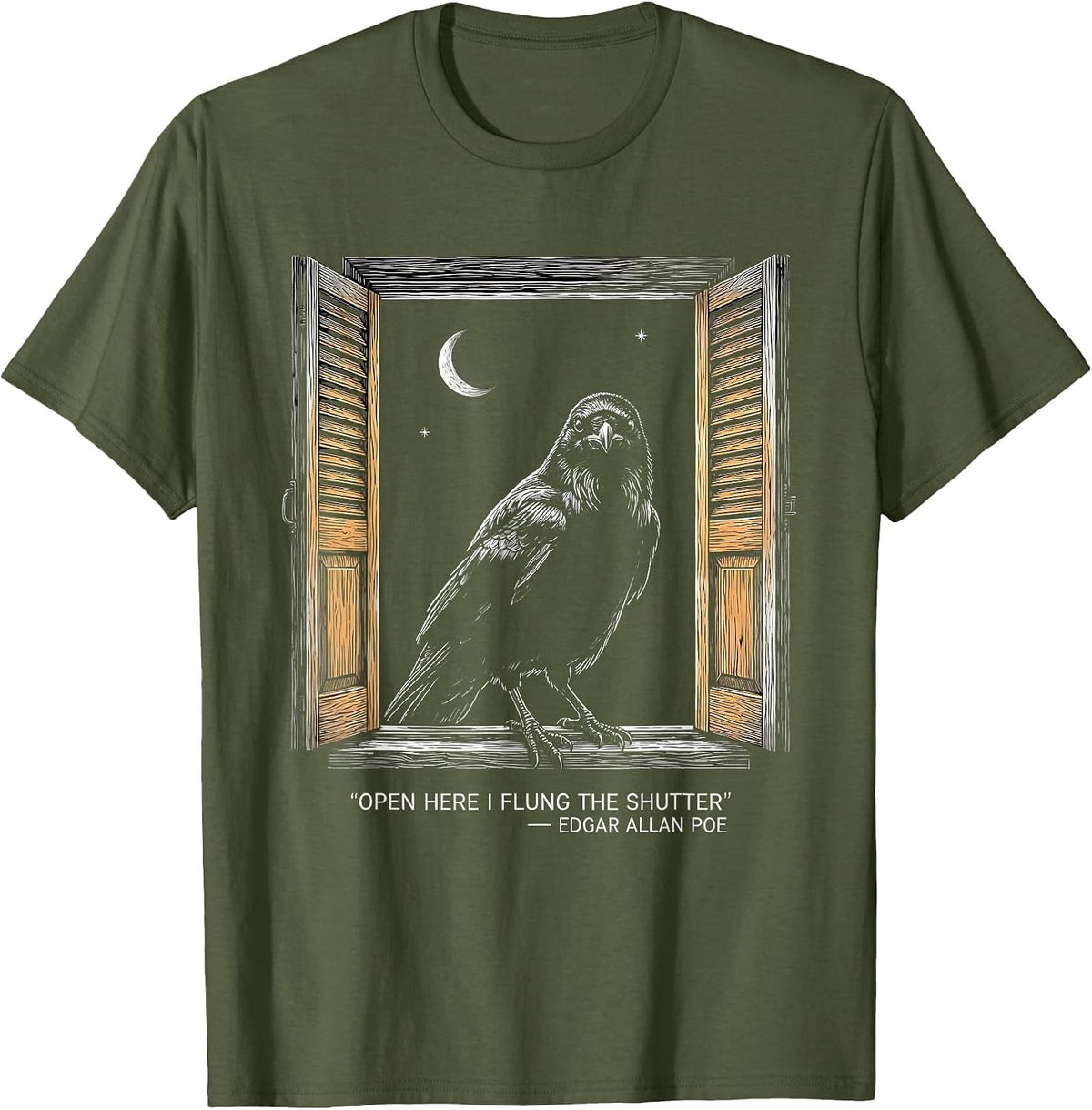 Men's Open Here I Flung The Shutter Edgar Allan Poe Gothic T-Shirt - Olive Green