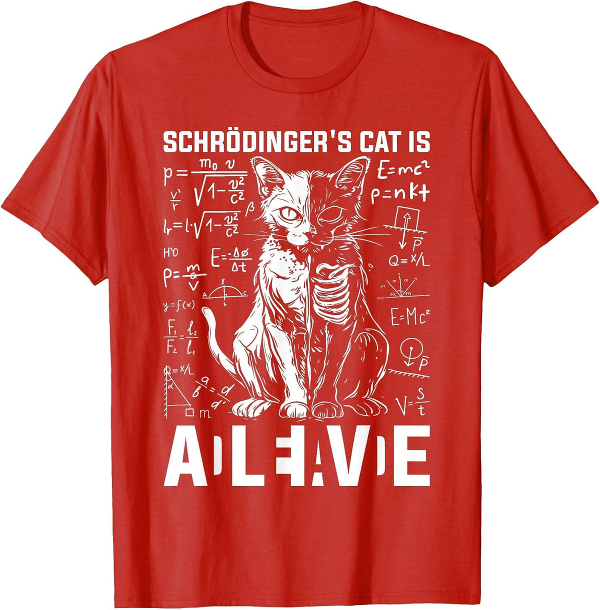 Schrodinger's Cat Dead and Alive Physics T-Shirt - Red