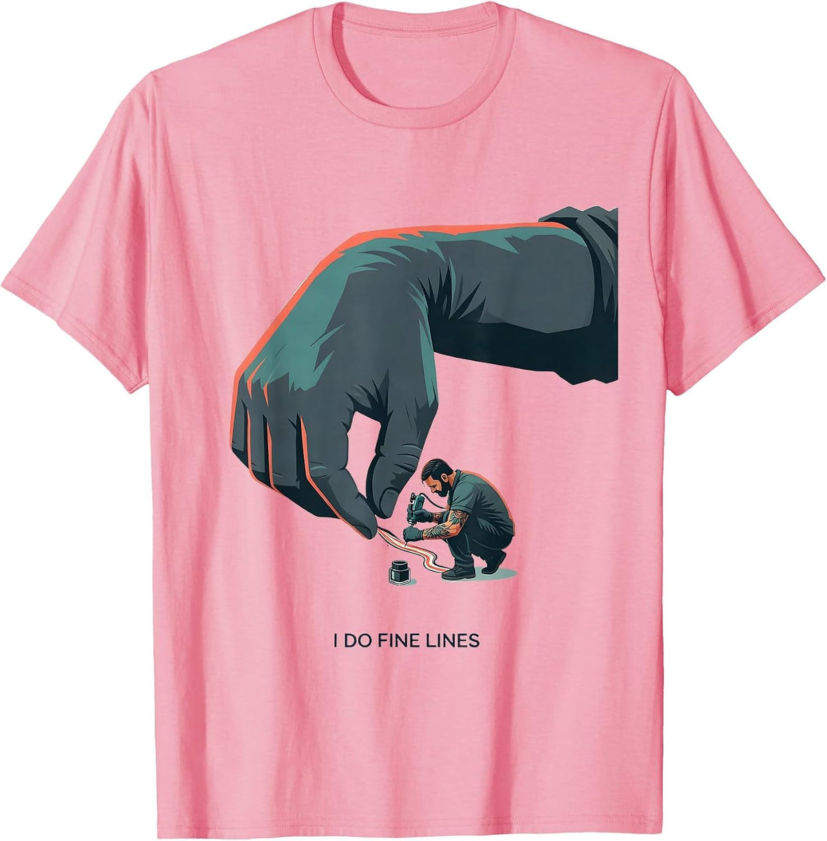 Men's I Do Fine Lines Funny Tattoo Artist Humor Gift T-Shirt - Pink