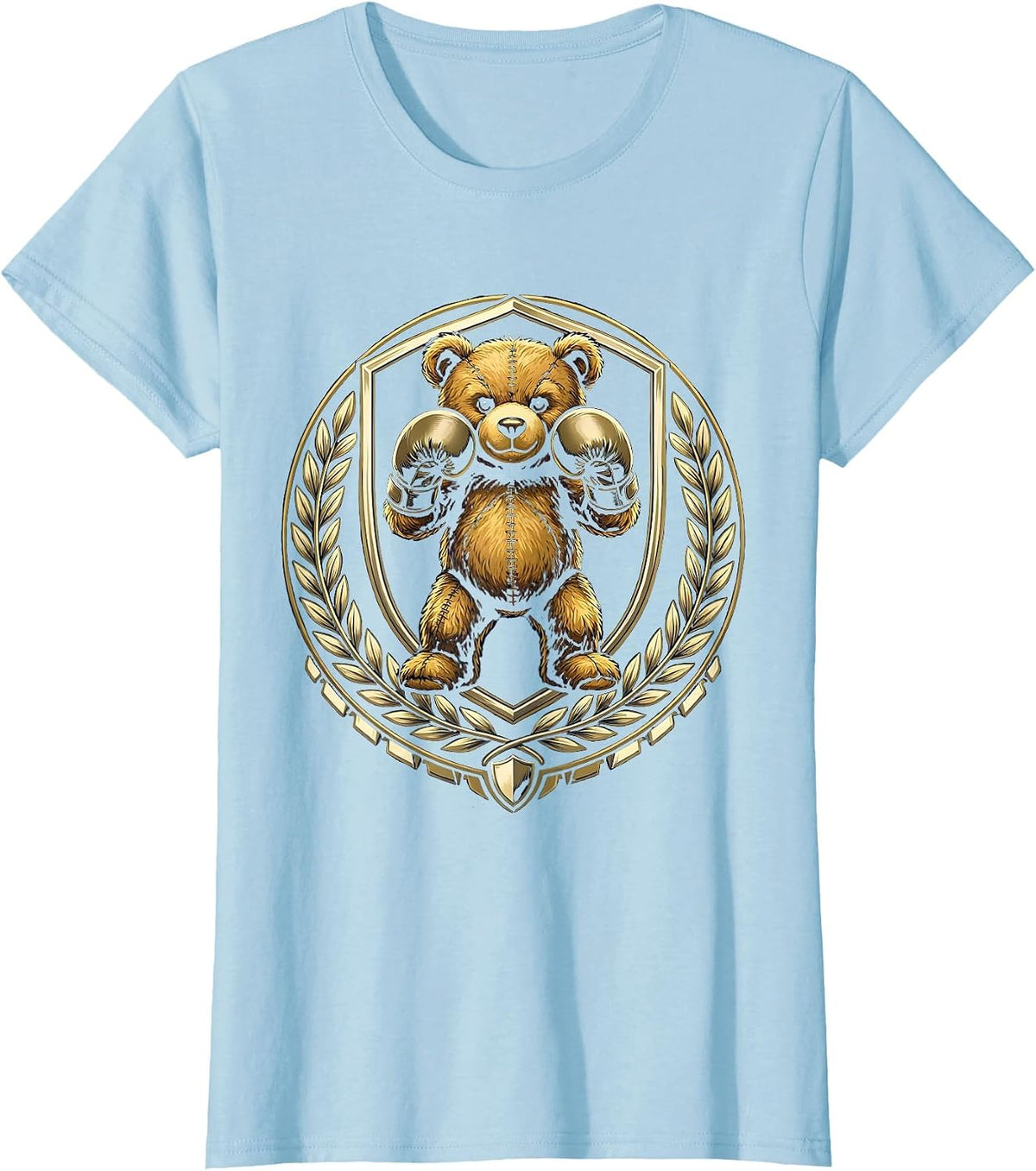 Women's Teddy Bear Boxing Fighter Graphic Tee T-Shirt - Baby Blue