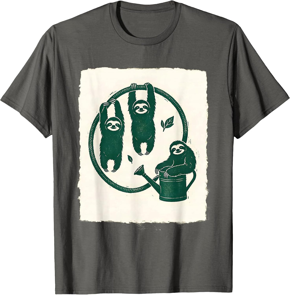 Men's Hooked Sloth Silhouettes Rubber Stamp Sloth Lover Humor T-Shirt - Asphalt Grey