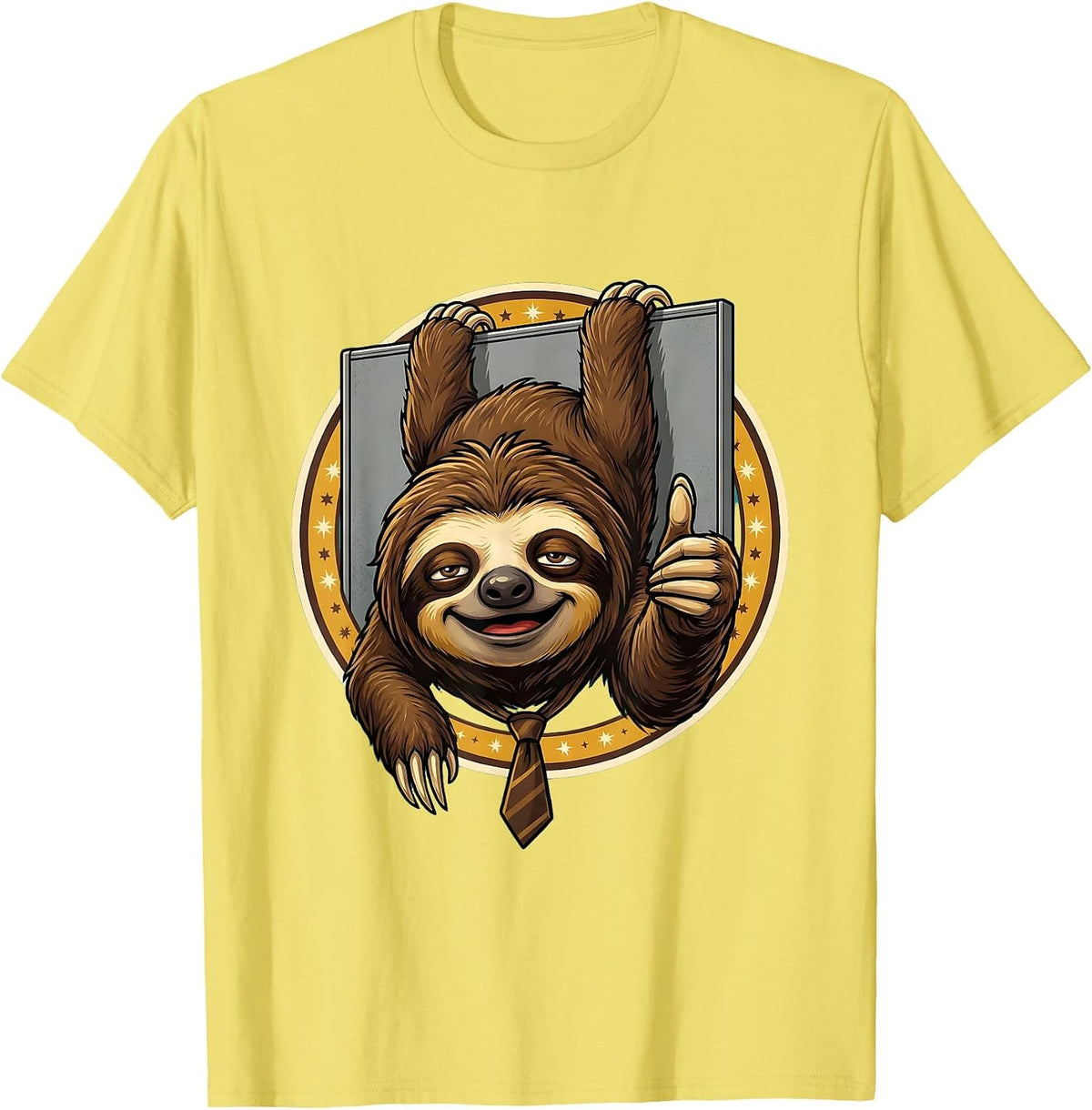 Men's Lazy Sloth Office Cubicle Funny Humor Graphic T-Shirt - Lemon Yellow