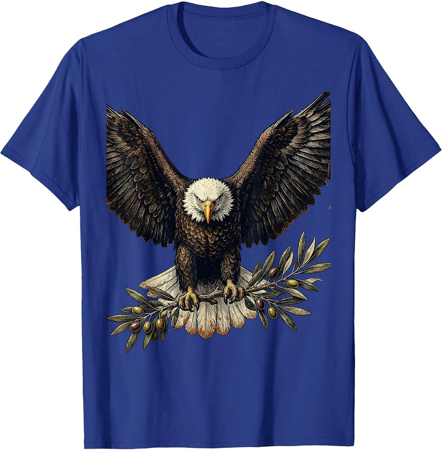 Bald Eagle Olive Branch Patriotic Graphic Tee T-Shirt - Royal Blue