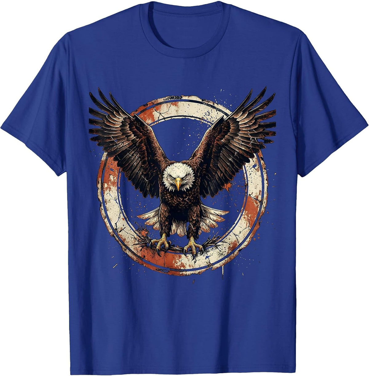 Bald Eagle Full Wingspan Spread Illustration T-Shirt - Royal Blue
