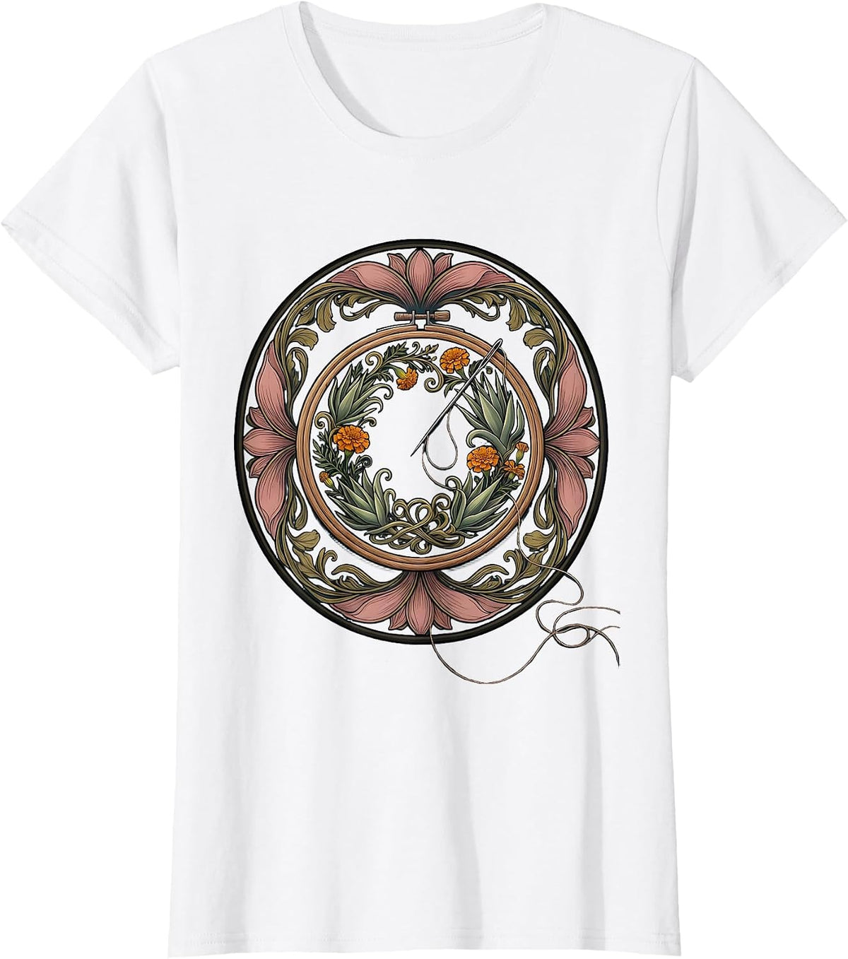 Mexican Embroidery Hoop and Needle Illustration T-Shirt - White