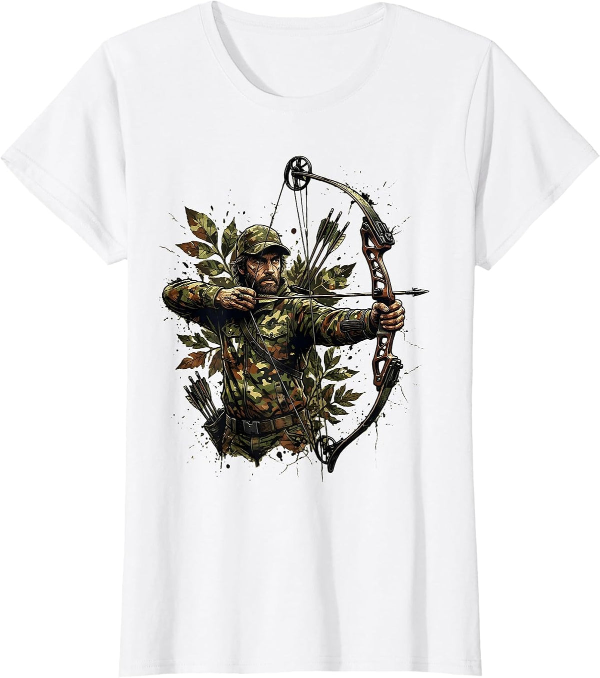 Hunting Bow Camo Wilderness Archer Design T-Shirt - White