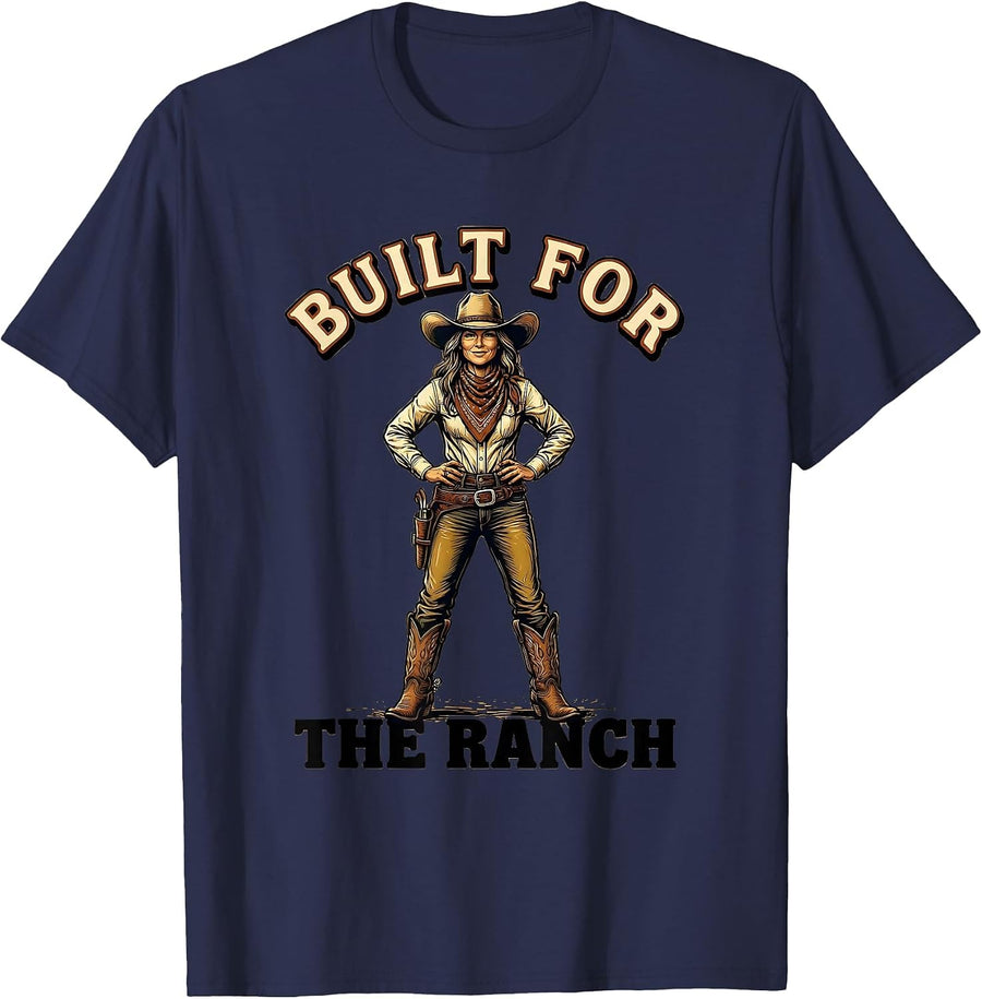 Built for the Ranch White Cowgirl Design T-Shirt - Navy Blue