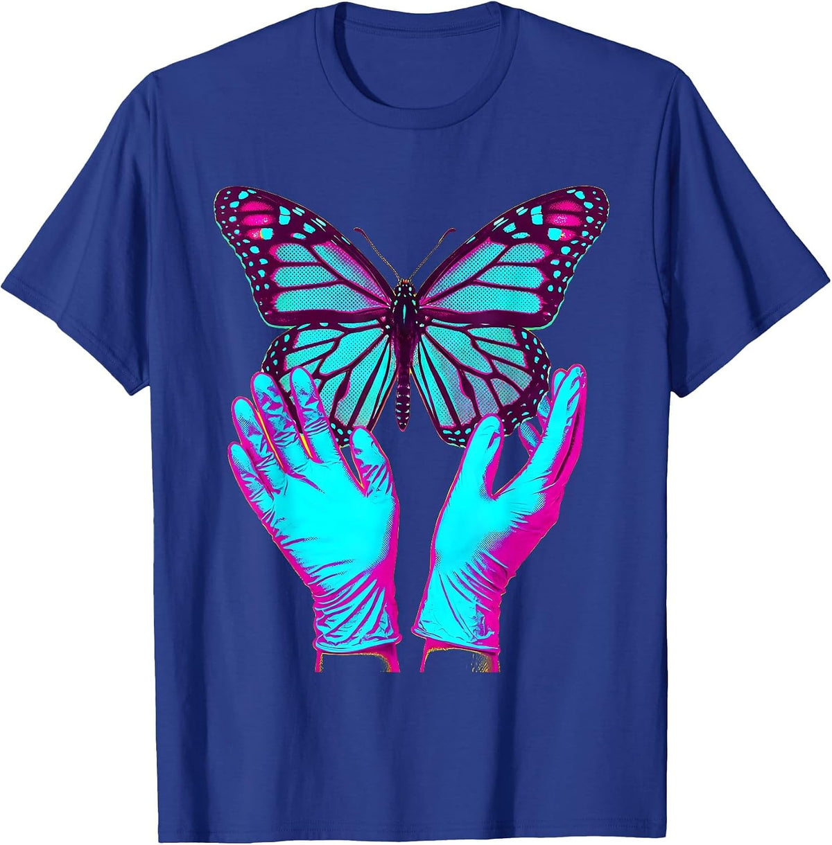 Nurse Surgical Gloves Butterfly Graphic Tee T-Shirt - Royal Blue