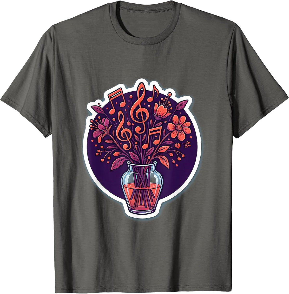 Music Note Bouquet Vase Music Teacher Gift T-Shirt - Asphalt Grey