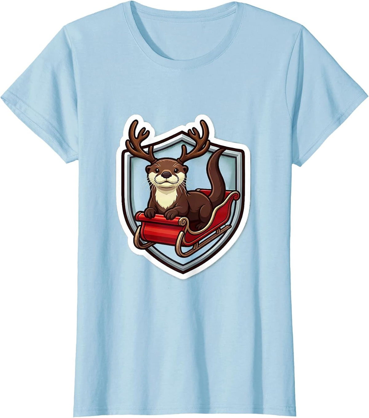 Otter Reindeer Shield Funny Christmas Otter Lover T-Shirt - Baby Blue