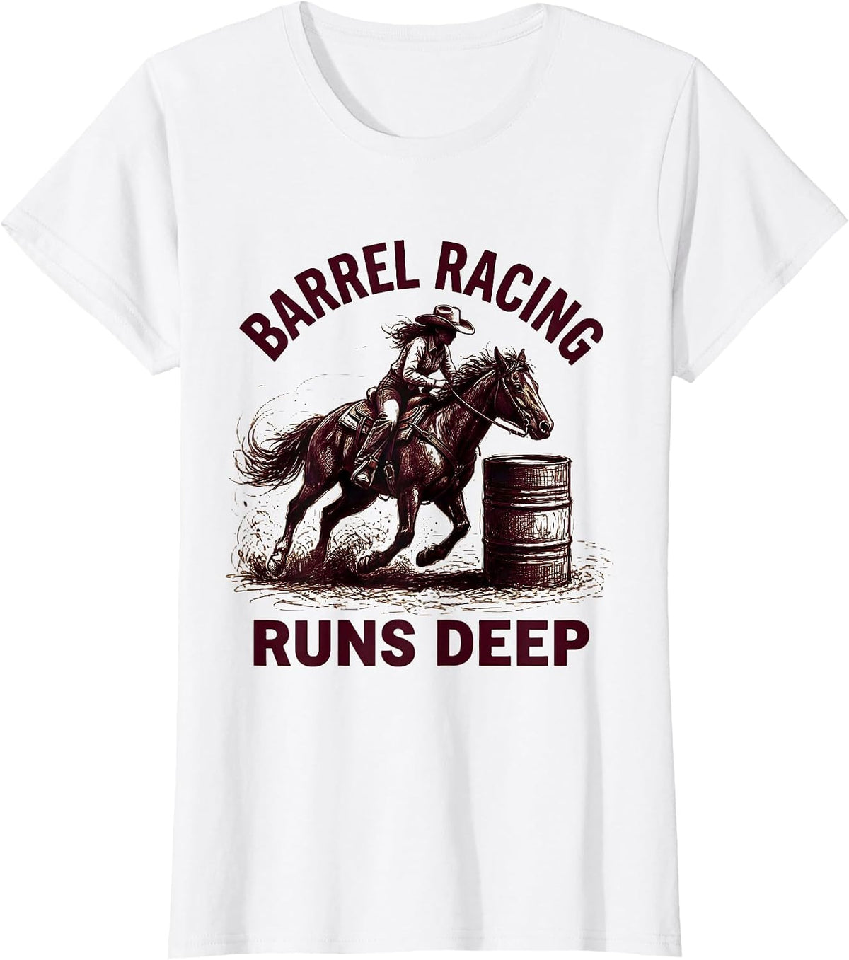 Barrel Racing Runs Deep Western Rodeo Design T-Shirt - White