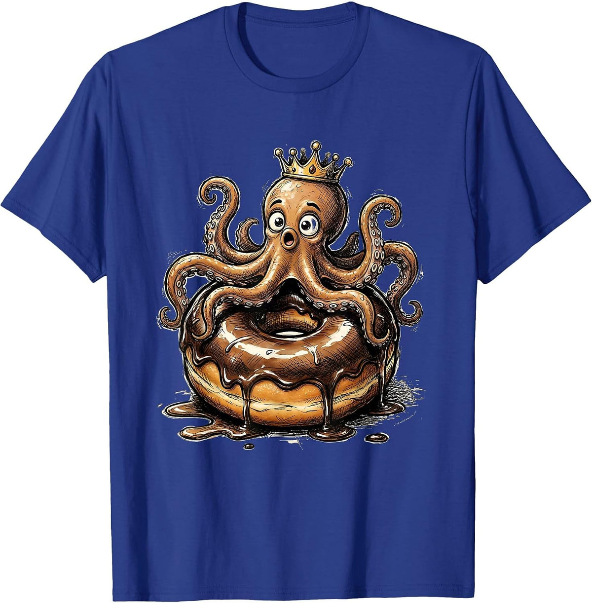 Octopus Glazed Donut Funny Food Art Design T-Shirt - Royal Blue