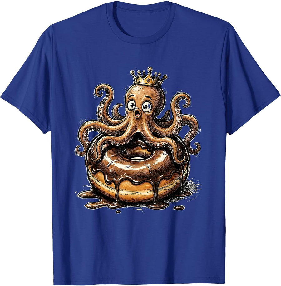 Octopus Glazed Donut Funny Food Art Design T-Shirt - Royal Blue