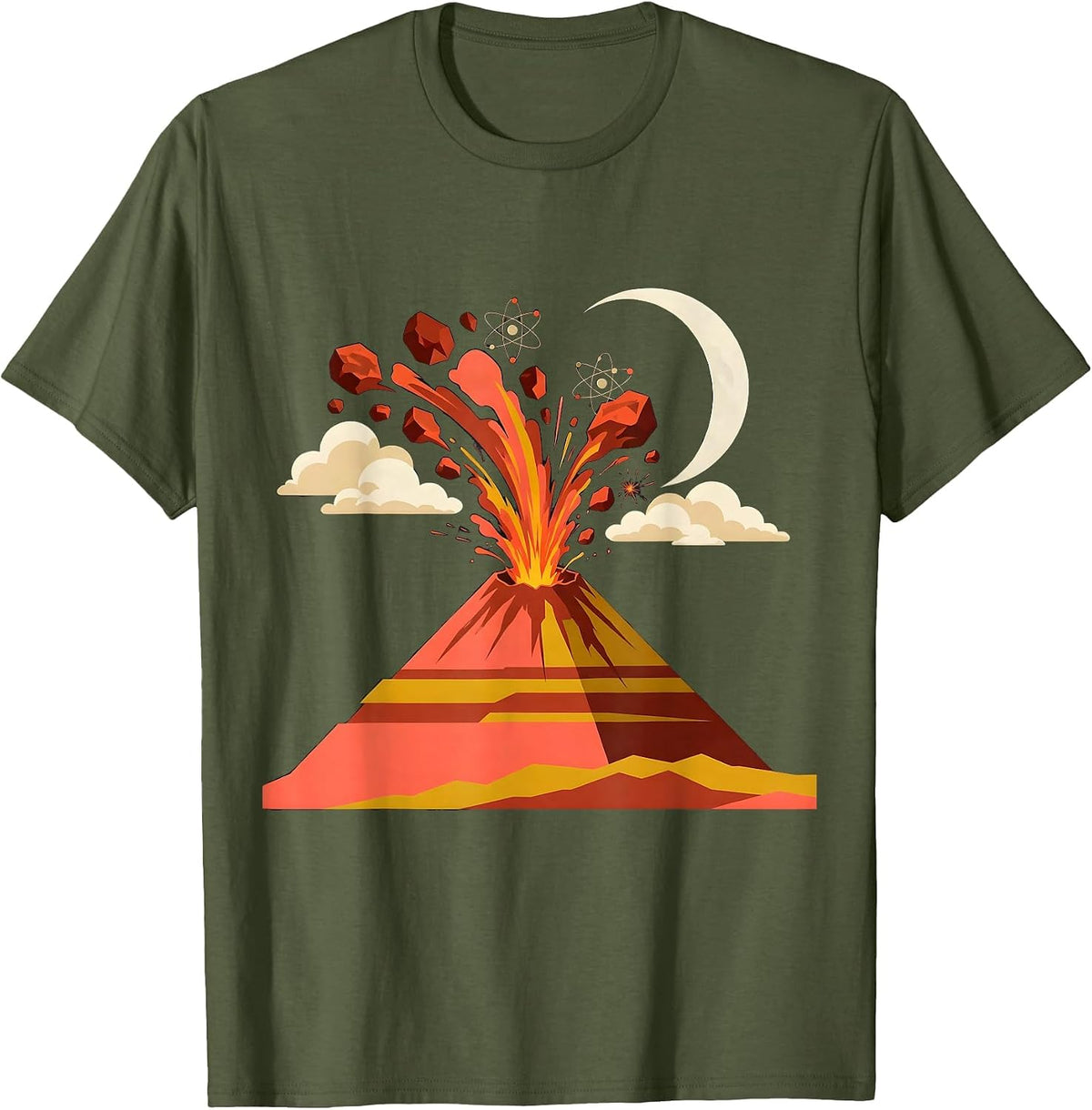 Mount Etna Night Eruption Italy Volcano T-Shirt - Olive Green