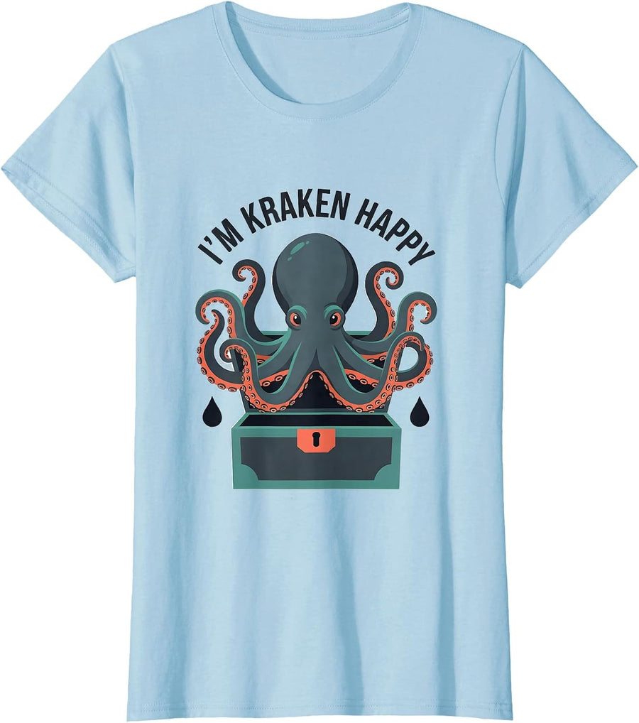 Women's I'm Kraken Happy Vintage Octopus Sea Monster Lover Gift T-Shirt - Baby Blue
