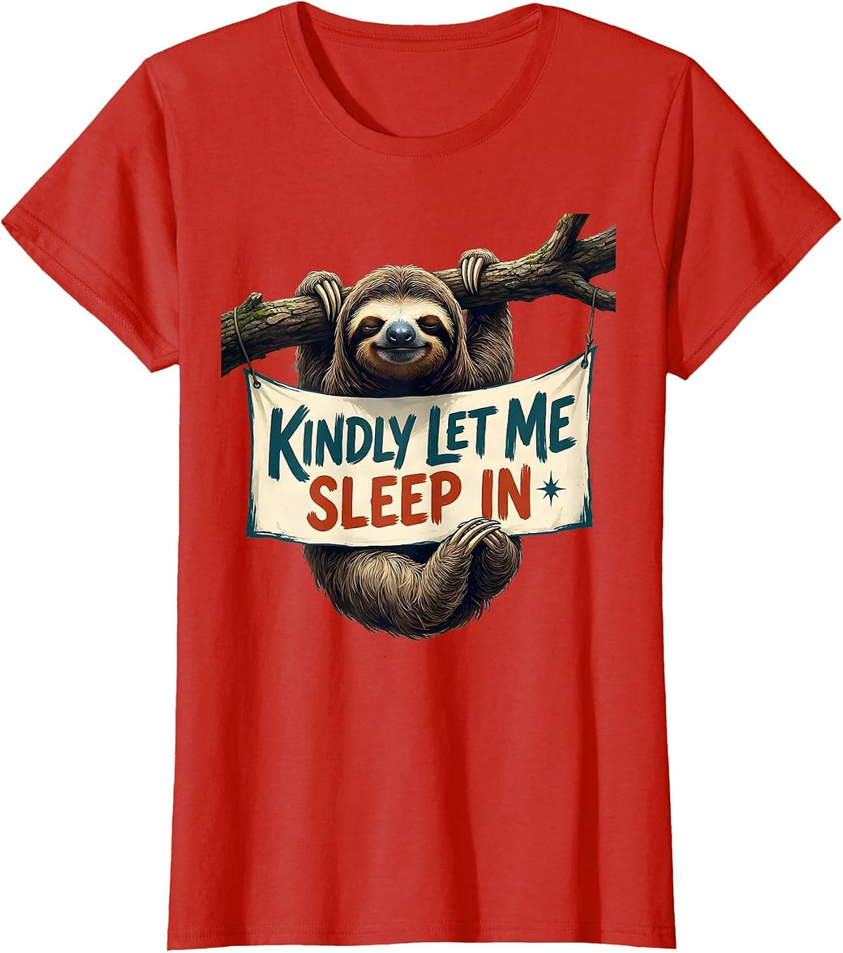 Kindly Let Me Sleep In Funny Sloth Napping Humor T-Shirt - Red