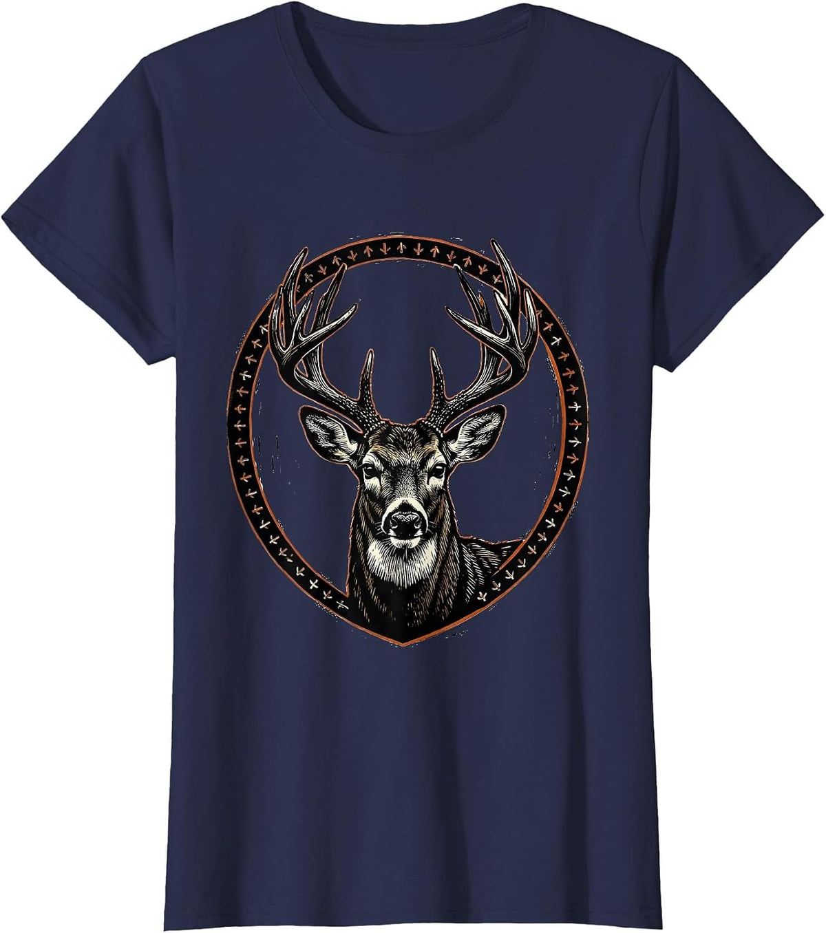 Women's Whitetail Antler Shield Funny Deer Hunter Dad Gift T-Shirt - Navy Blue