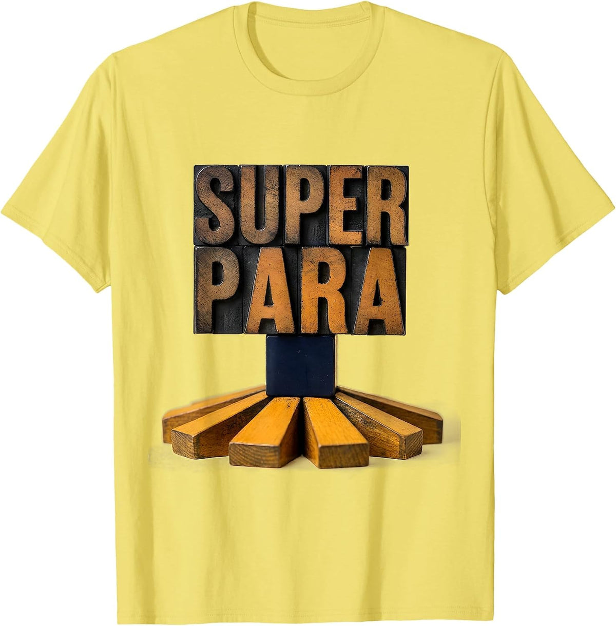 Men's Super Para Wood Type Paraprofessional Appreciation Back T-Shirt - Lemon Yellow