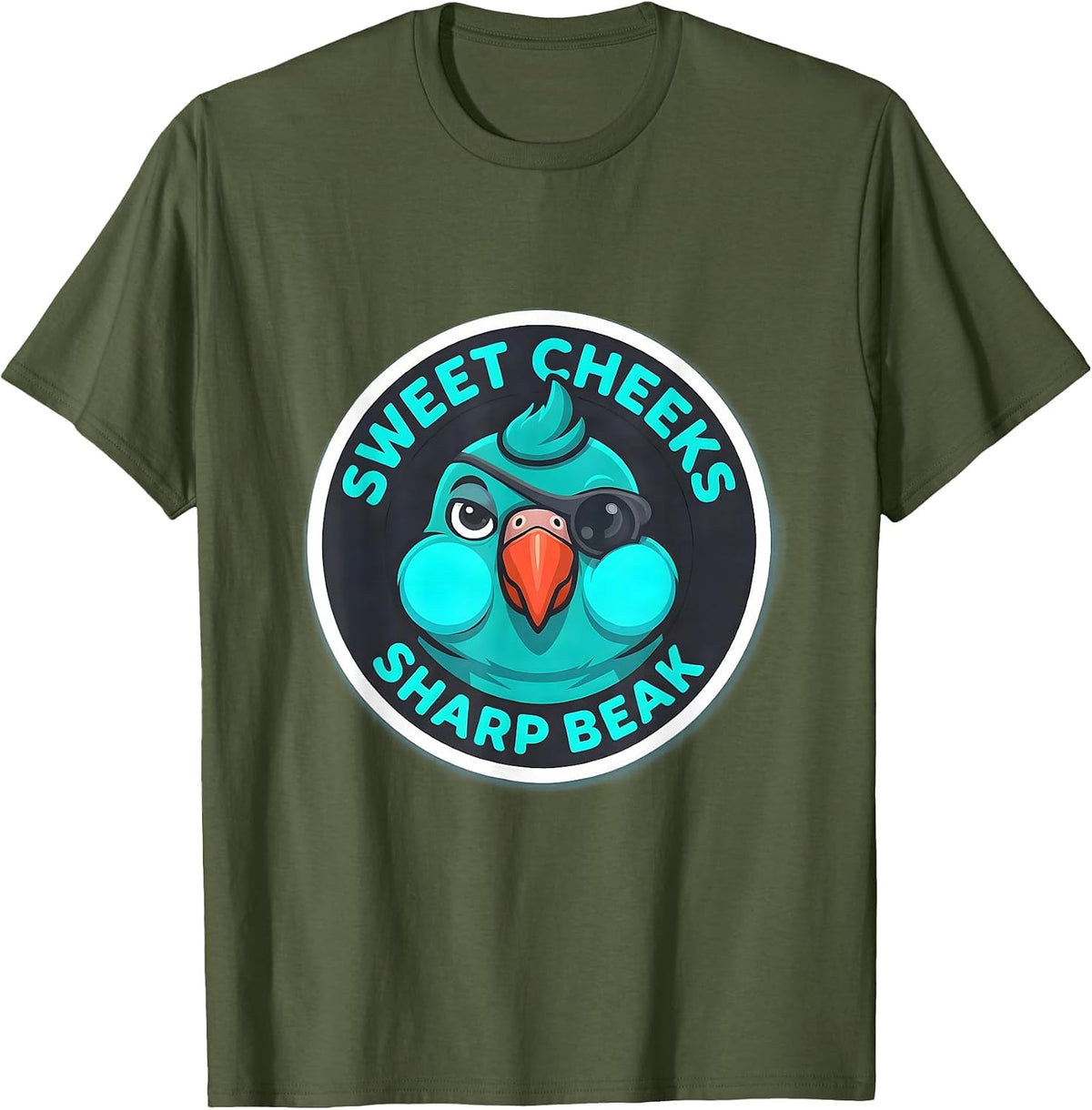 Sweet Cheeks Sharp Beak Funny Parakeet Mascot Bird Lover T-Shirt - Olive Green
