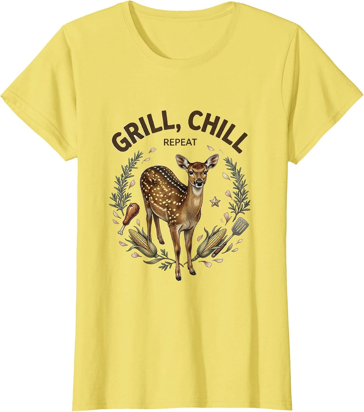 Grill Chill Repeat Labor Day Cookout Design T-Shirt - Lemon Yellow