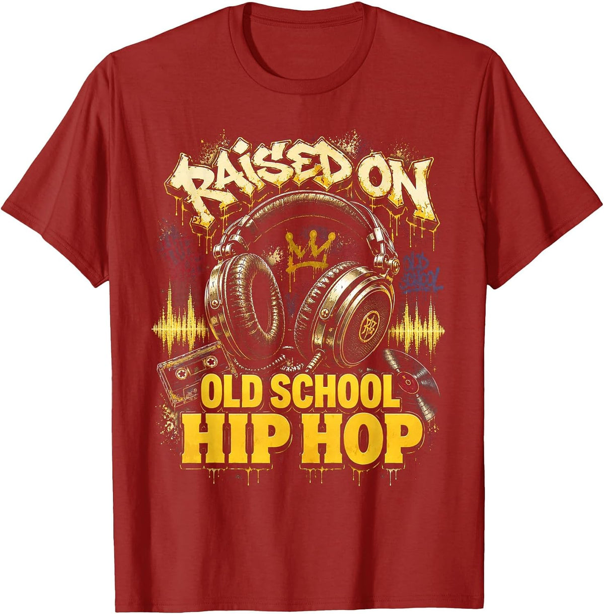Raised On Old School Hip Hop Cassette Graffiti Rap T-Shirt, Men, Cranberry Red, 3X-Large - As Pictured