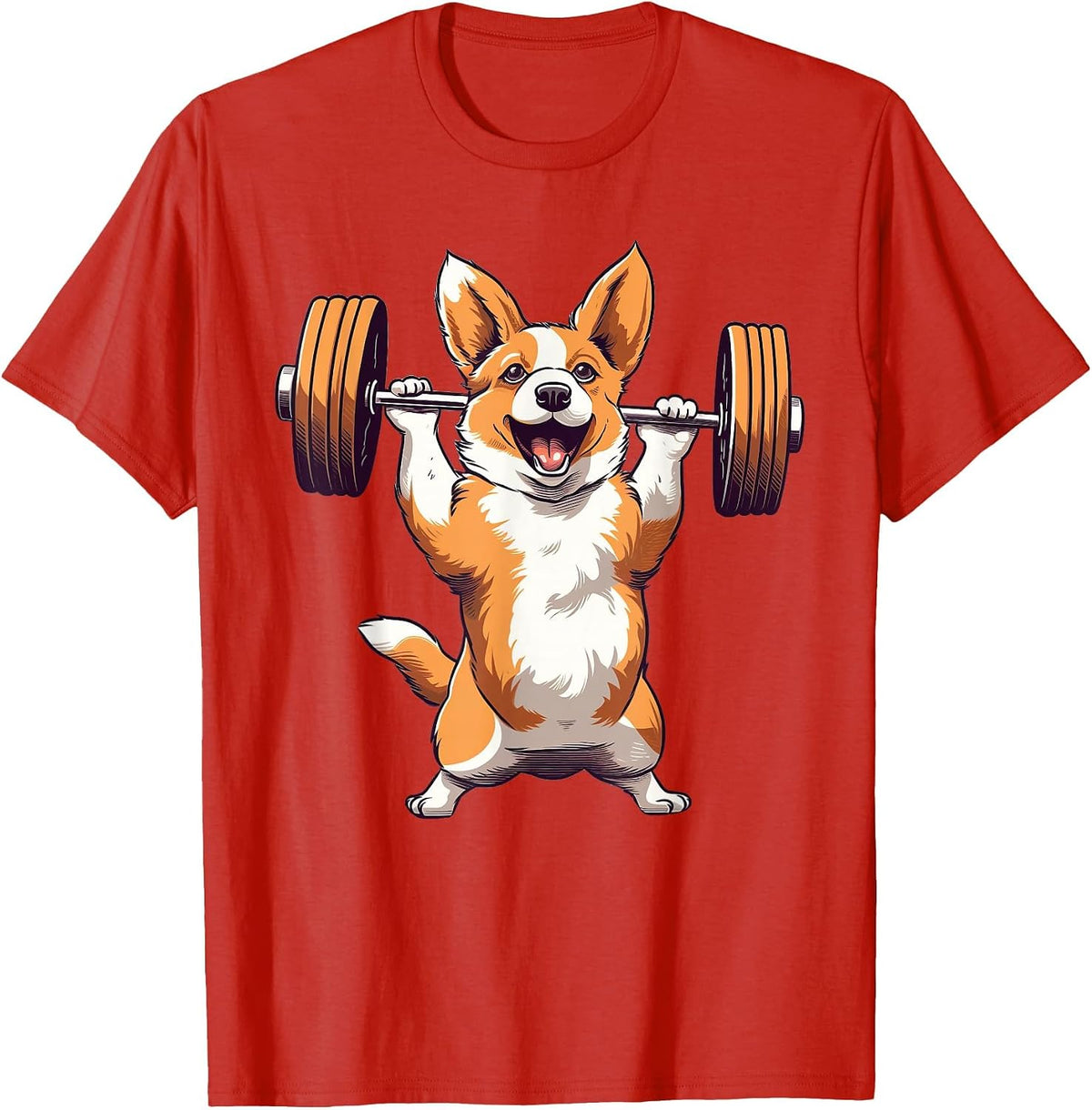 Corgi Dog Powerlifting Weightlifting Gym Workout T-Shirt - Red