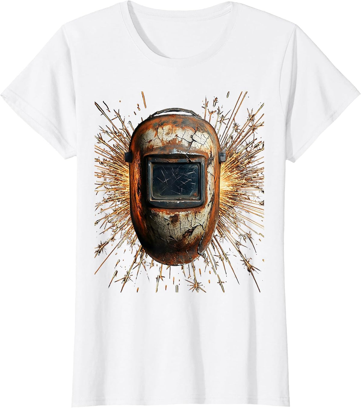 Labor Day Welder Mask Sparks Flying Graphic T-Shirt - White