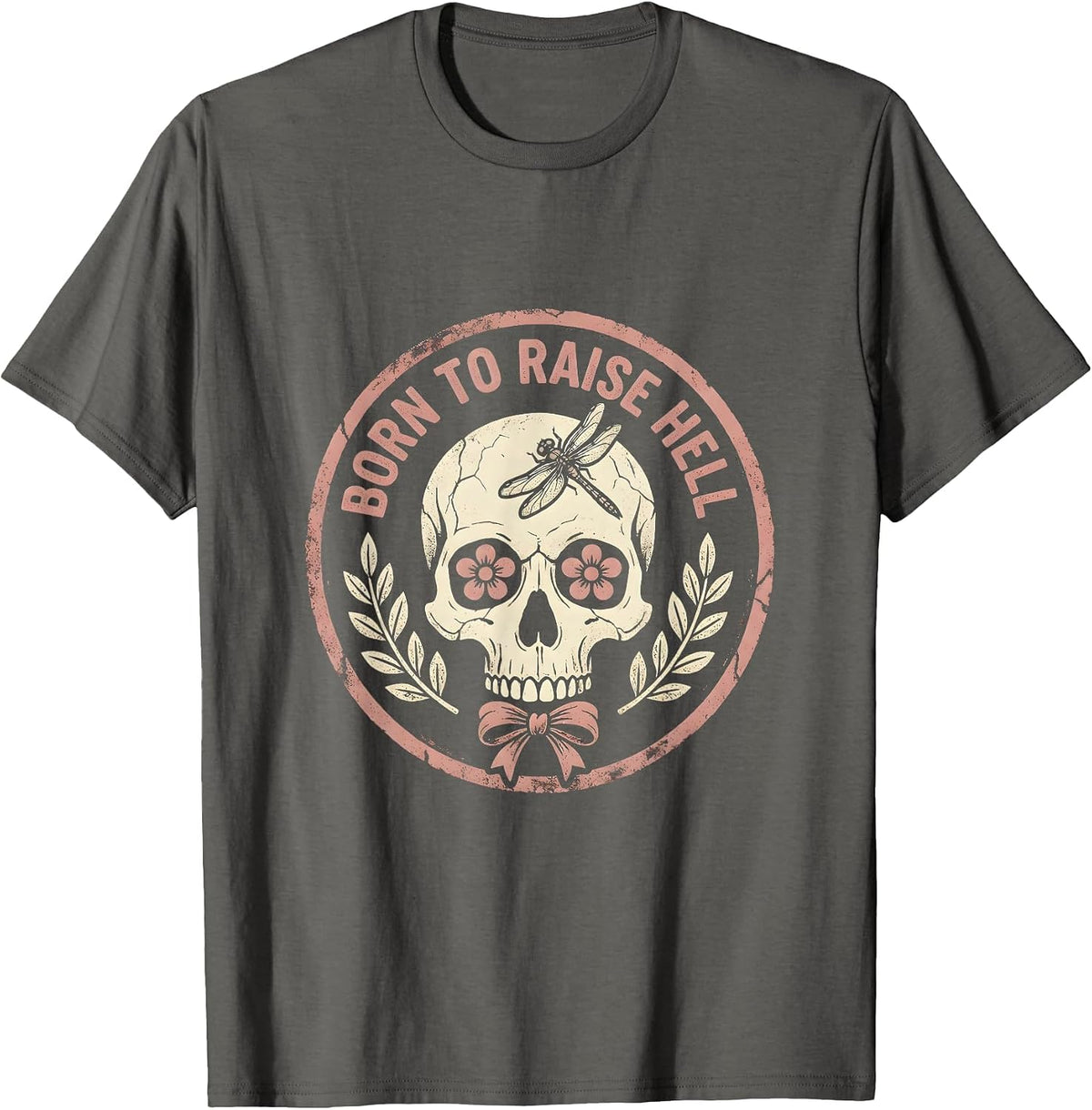 Born to Raise Hell Skull Graphic Design T-Shirt - Asphalt Grey