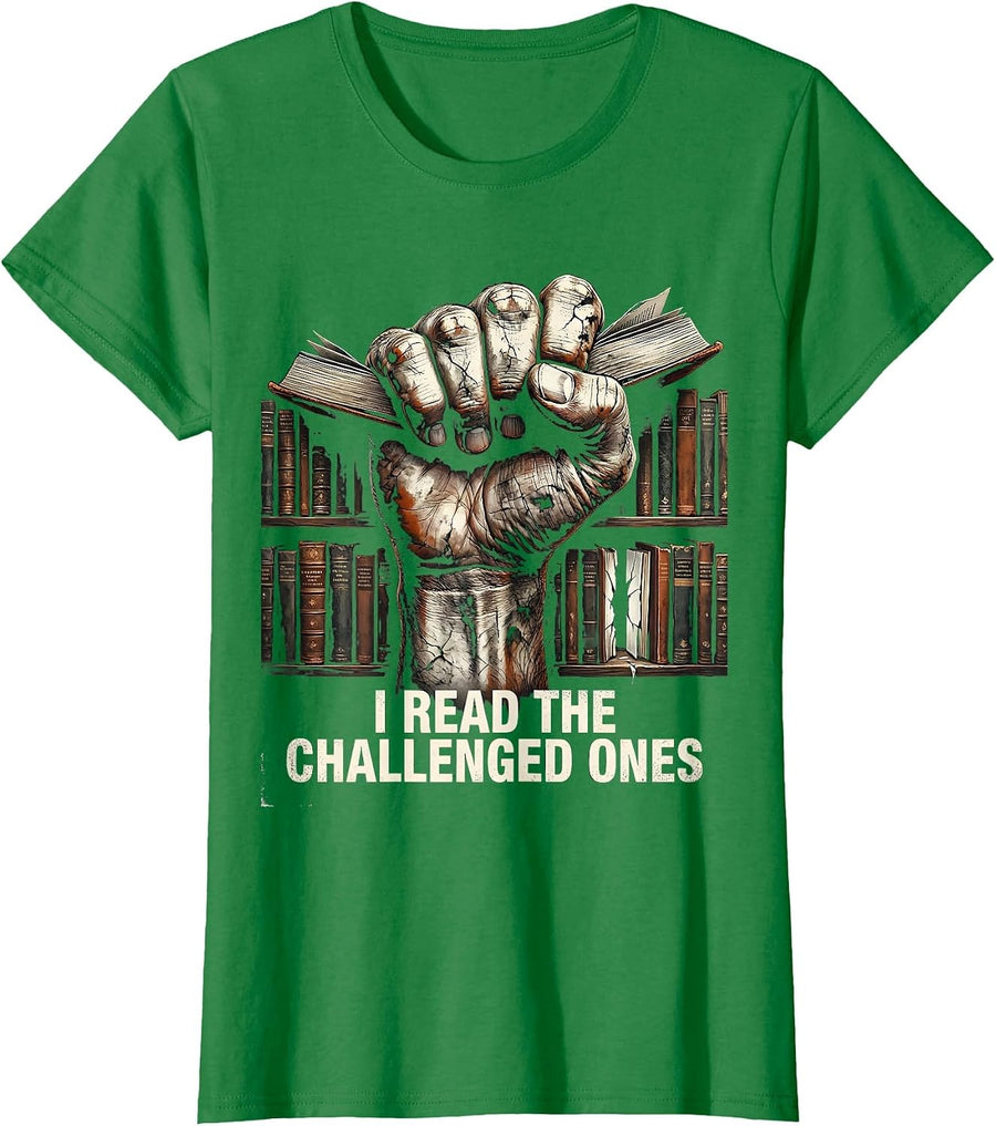 Women's I Read The Challenged Ones Distressed Literacy Justice Anti T-Shirt - Kelly Green