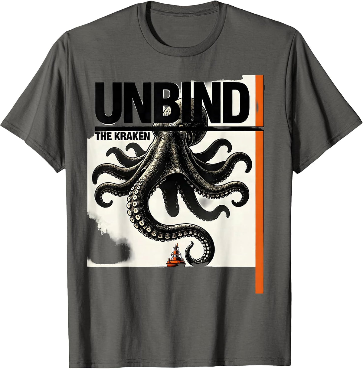 Unbind The Kraken Brutalist Graphic Octopus Lover Sea T-Shirt - Asphalt Grey