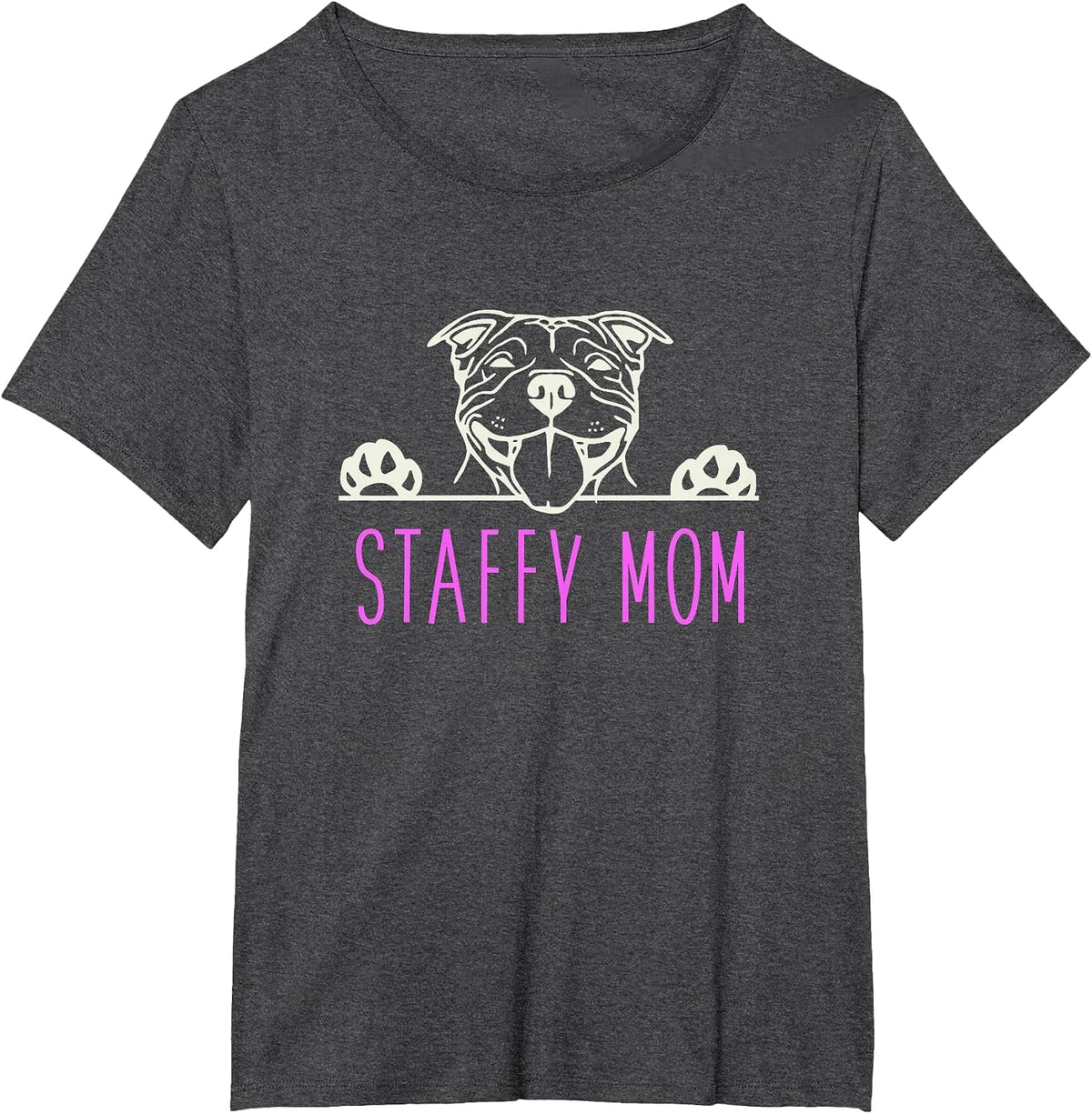 Staffy Mom with Staffordshire Bull Terrier Dog T-Shirt - Dark Heather Grey